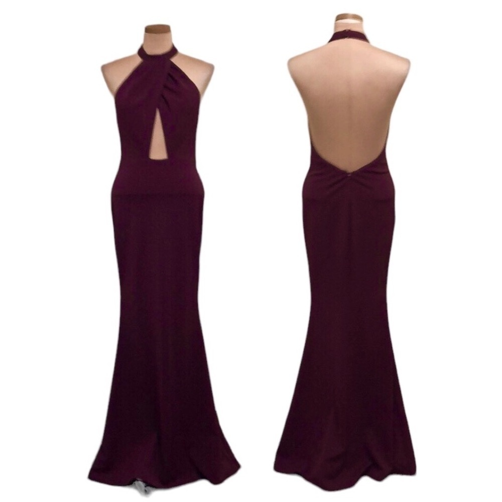 NWT Katie May Petra Formal Maxi Dress Size Medium Burgundy Cut Out Gown